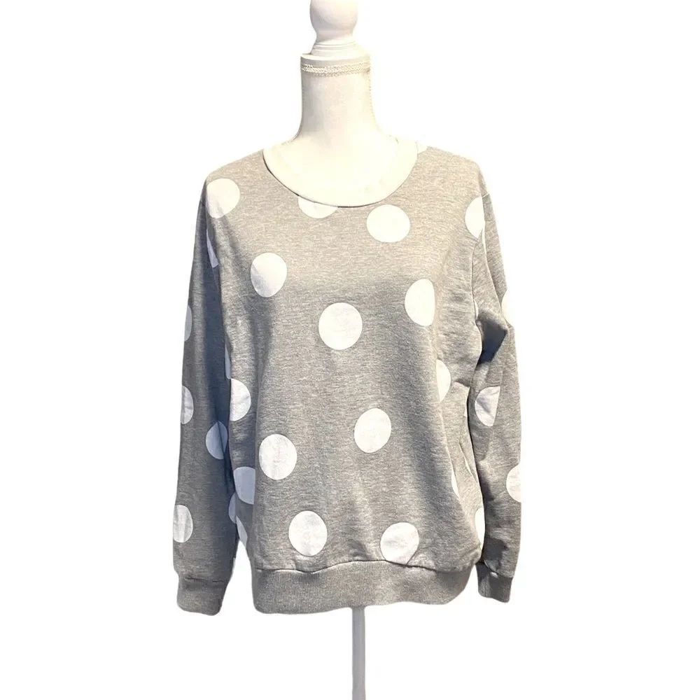 ASOS Gray and White Polka Dot Crew Neck Sweater Size XL